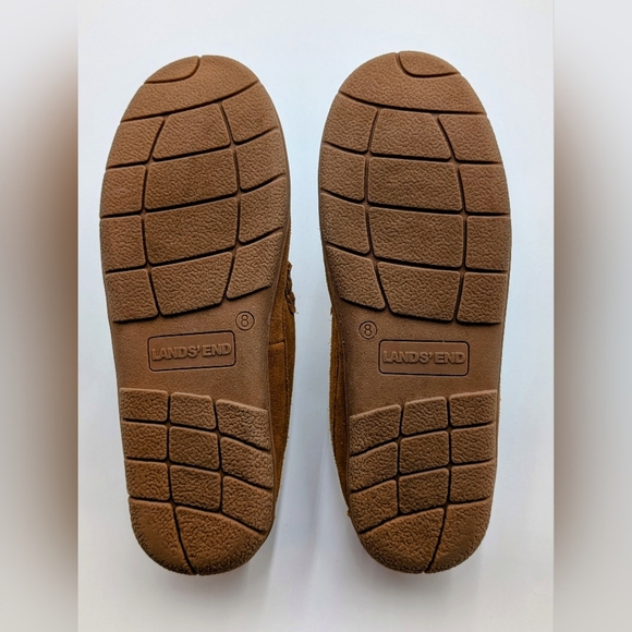 Lands' End Suede Moccasin Slippers Men Sz 8 Chestnut Brown Shearling Lining - Picture 10 of 10